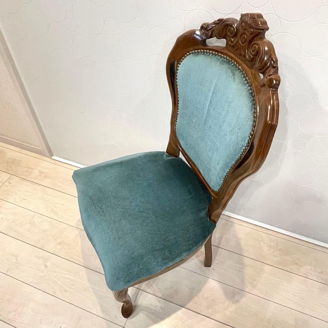 ダイニングチェア ロココ調チェア 猫脚 彫刻 木製 椅子 ベロア調　北欧 ②