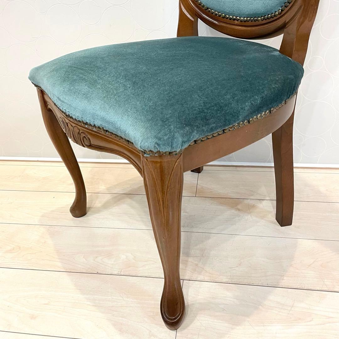 ダイニングチェア ロココ調チェア 猫脚 彫刻 木製 椅子 ベロア調　北欧 ②