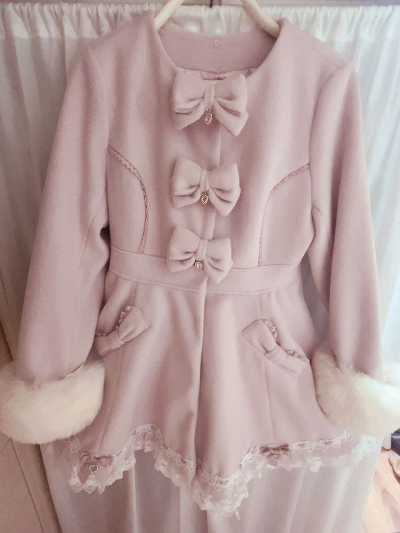 バックティアードリボンコート ピンク