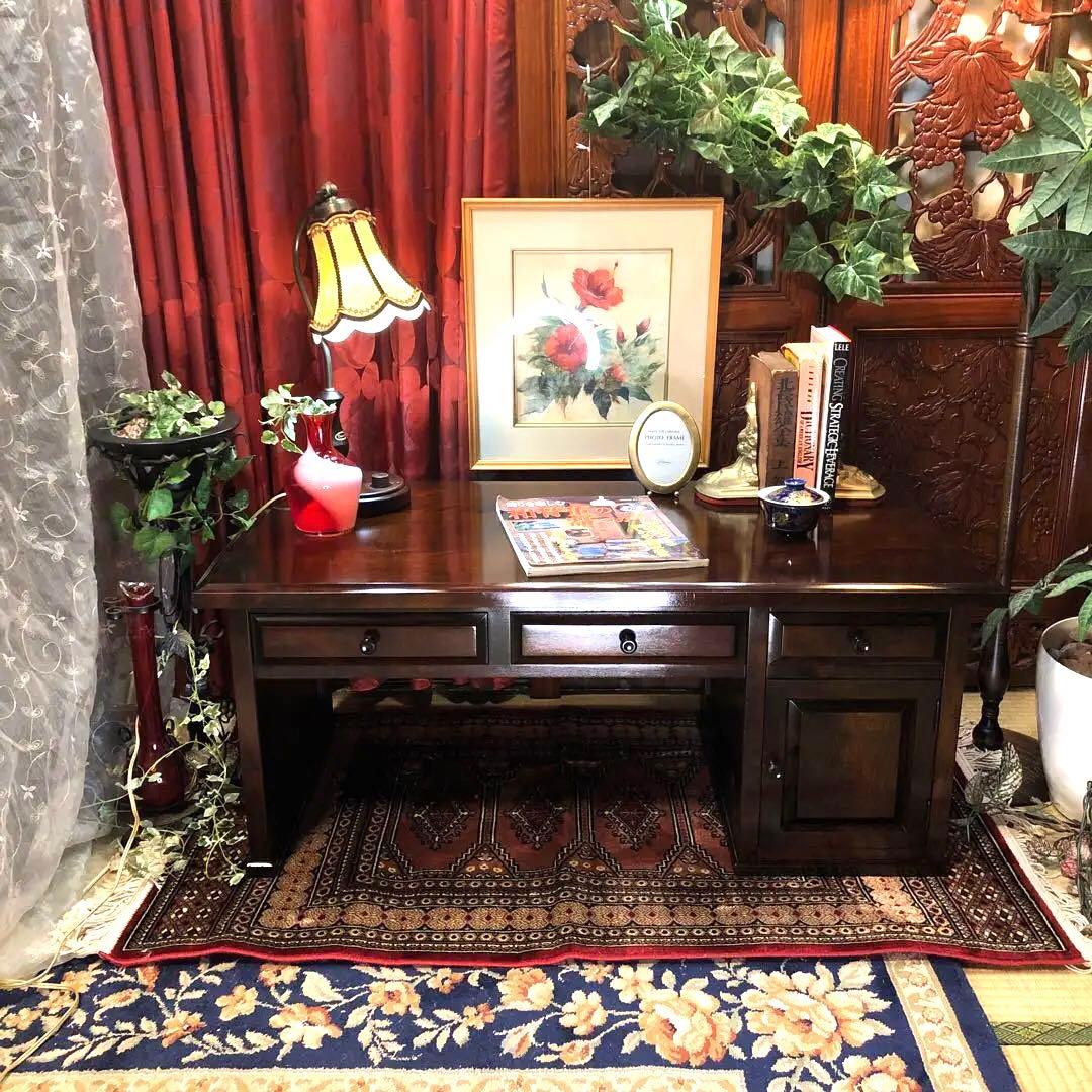 国産アンティーク　北海道民芸　書斎　 樺ザクラ無垢材 座机　文机　帳場机