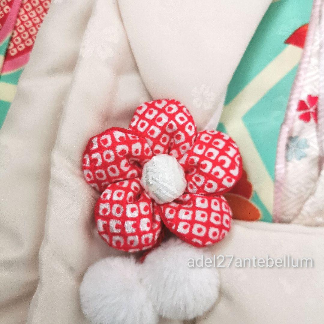 新品小町kids七五三3歳着物コート8点セット花柄薄緑白髪飾り巾着袋下駄お祝い着