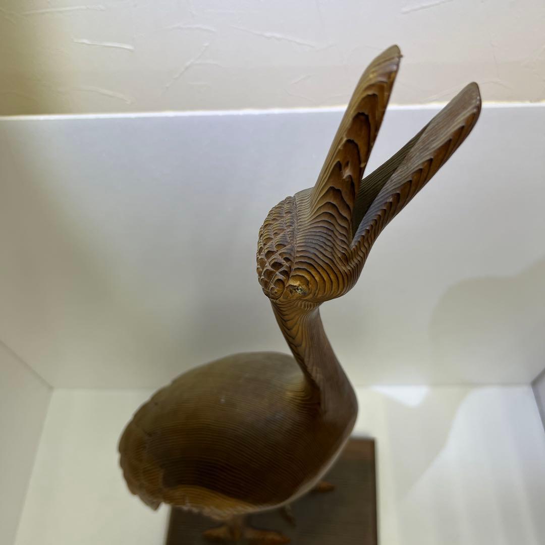 時代木製鶴置物　高さ約81㎝　東Y8-0128③タコサ