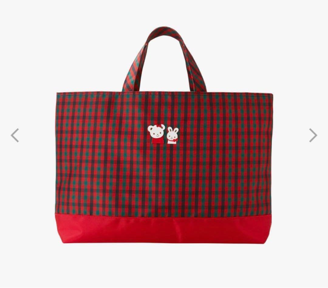 ファミリア　赤　ギンガムチェック　トートバッグ