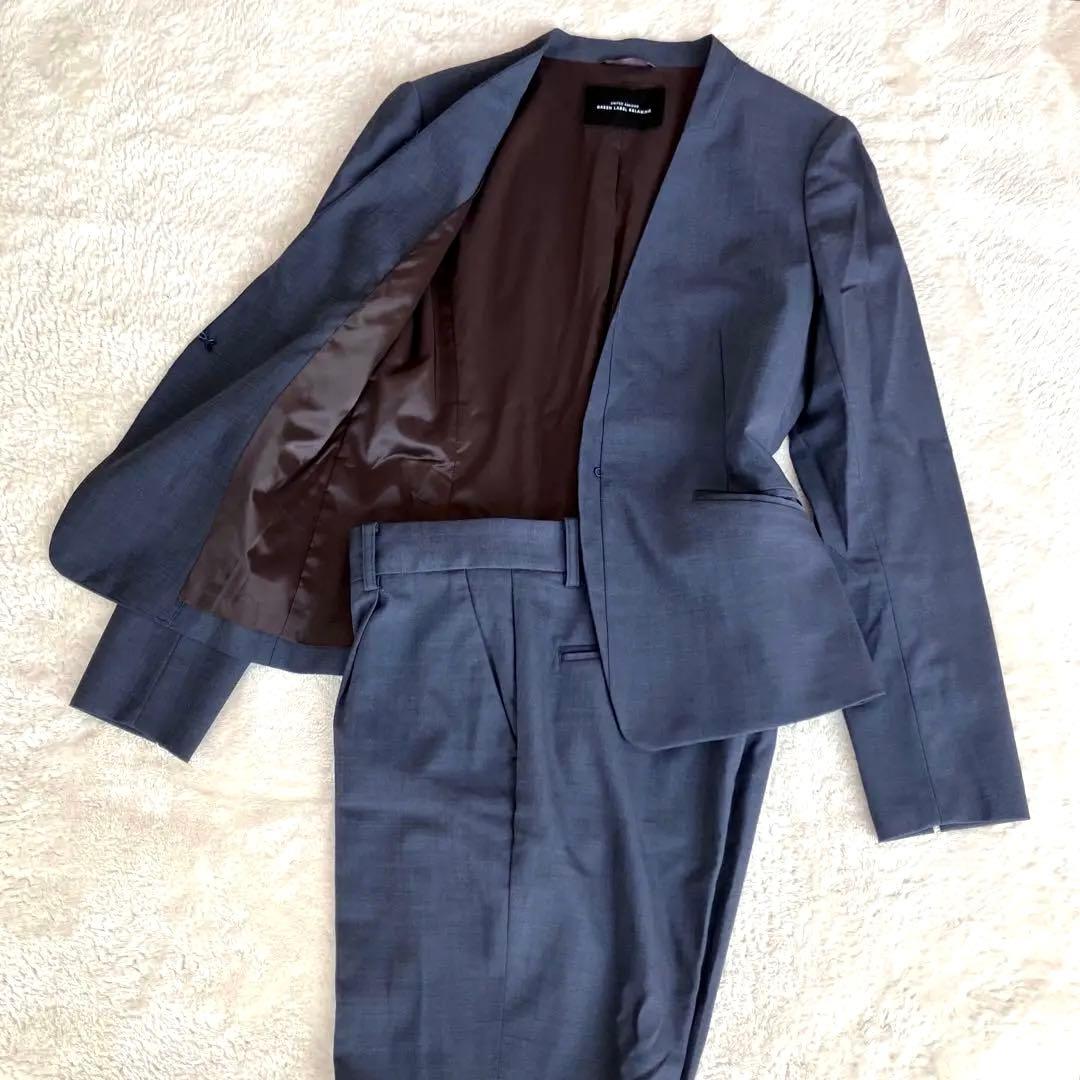 グリーンレーベルリラクシング ノーカラー パンツ スーツ ネイビー 38 総裏