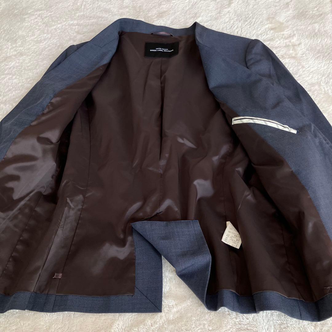 グリーンレーベルリラクシング ノーカラー パンツ スーツ ネイビー 38 総裏