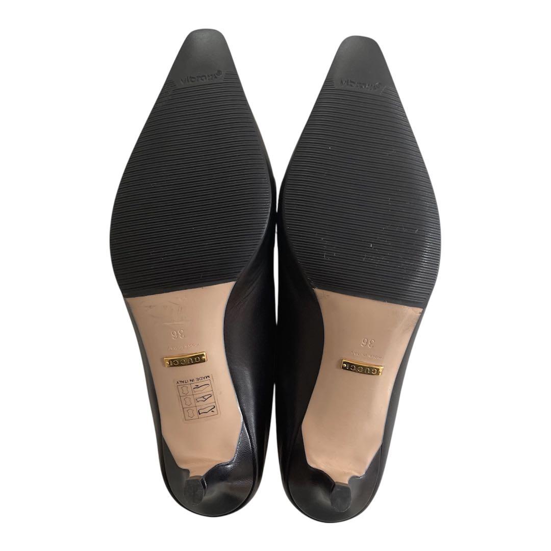 【新品未使用】GUCCI ブラックレザーパンプス GG ホースビット 36
