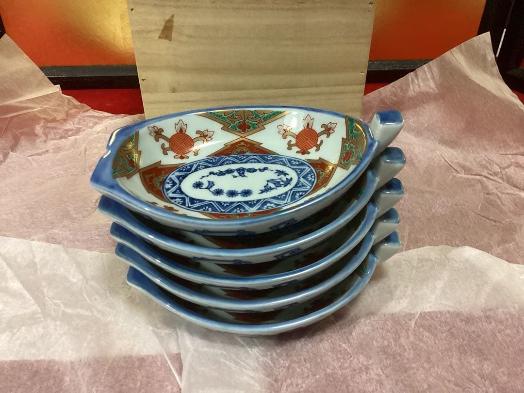 林九郎窯　舟型　宝地紋　小皿　5枚