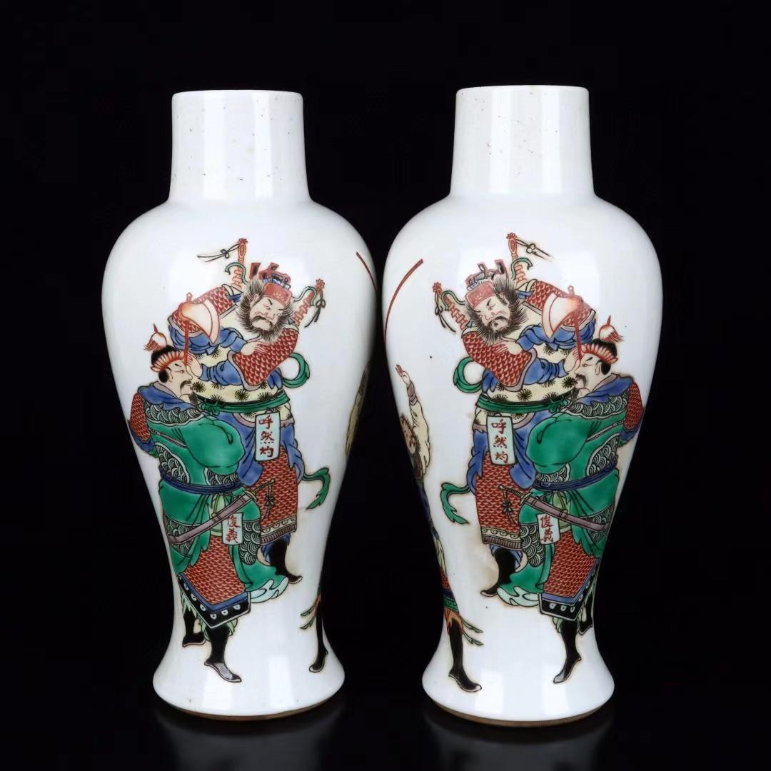 中国古美術✦清康熙紋 粉彩 人物故事紋瓶セット✦置物・花瓶・文房具・陶芸・観賞瓶