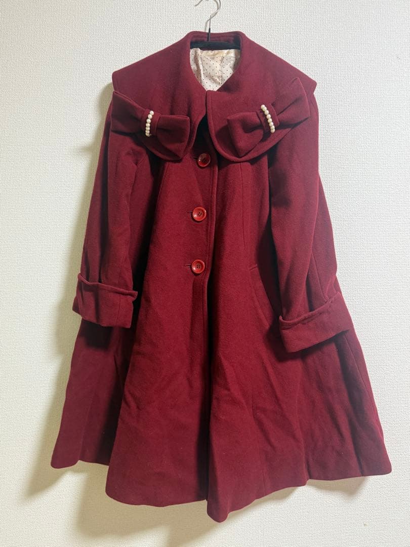 Leur getter リボンコート　赤　Aラインロングコート　ルルゲッタ