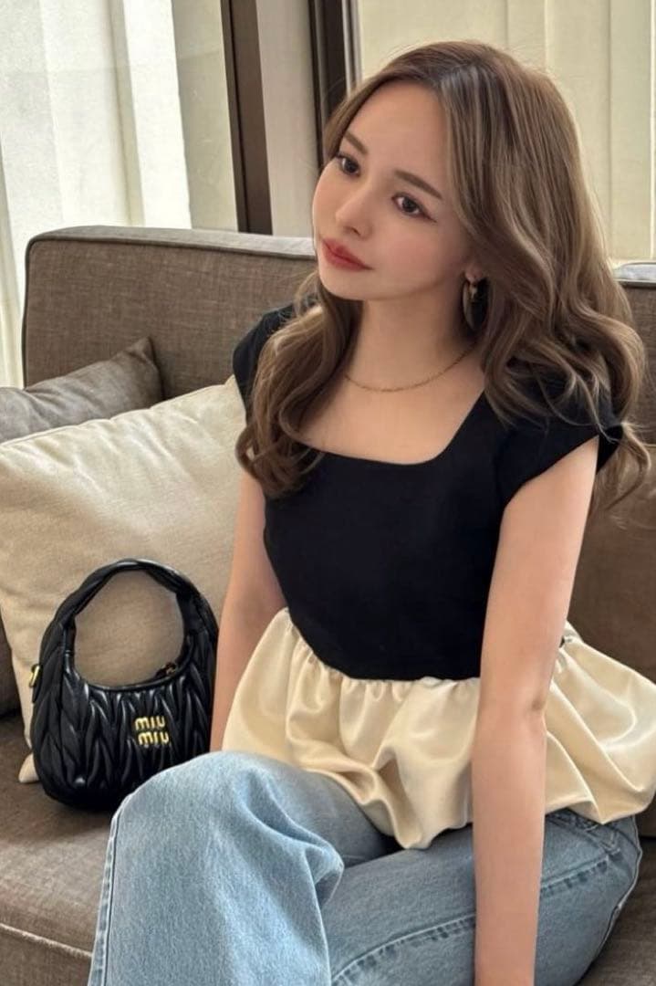 THETOE Ifestou Frill Top M ペプラムトップス　ブラック