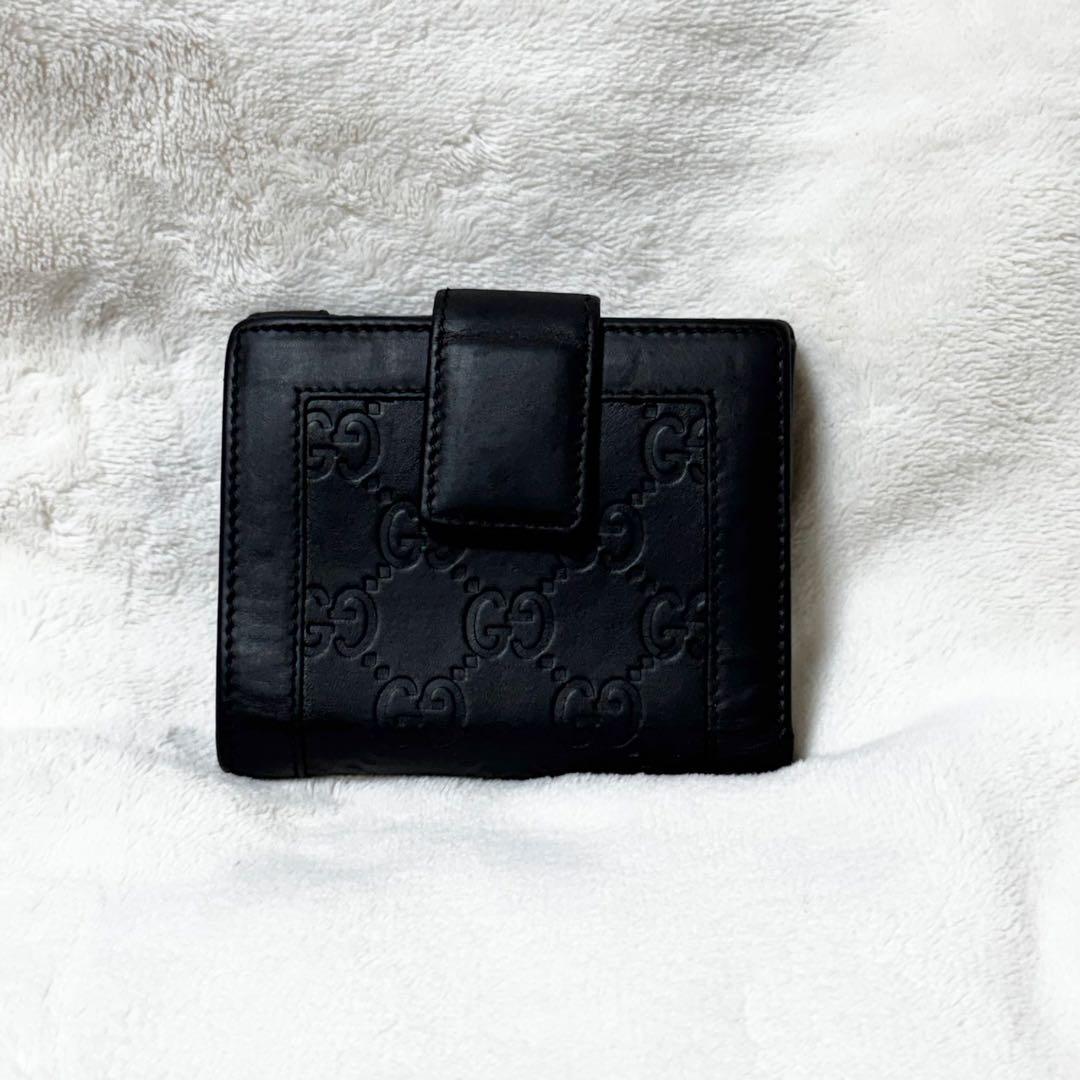 GUCCI グッチ　２つ折り財布　ダブルホック　ブラック　GGロゴ