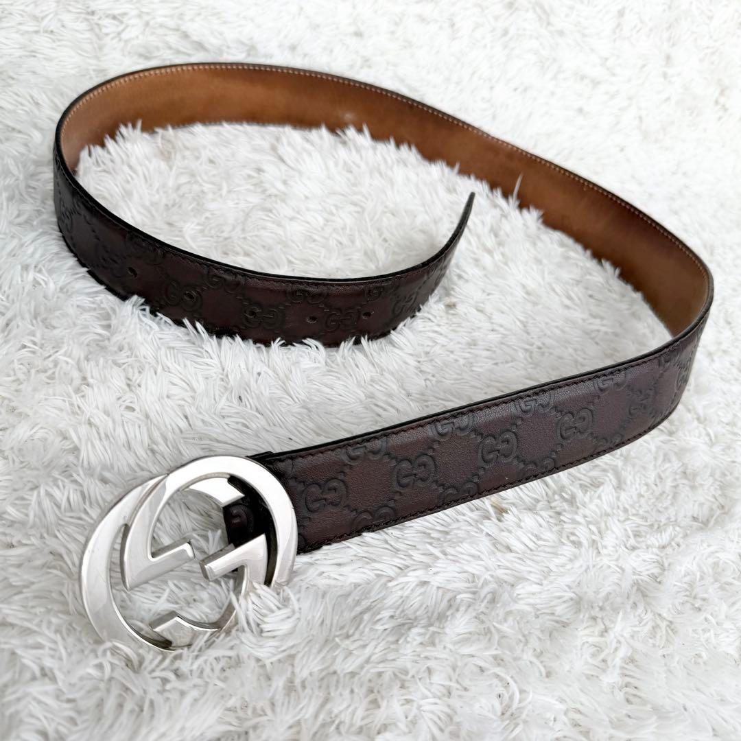 【美品】GUCCI ベルト インターロッキング GG デカロゴ シルバー