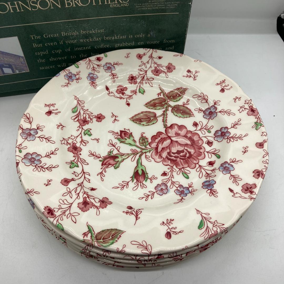 ▼JOHNSON BROTHERS　ローズチンツ　プレート　5枚セット　箱付き