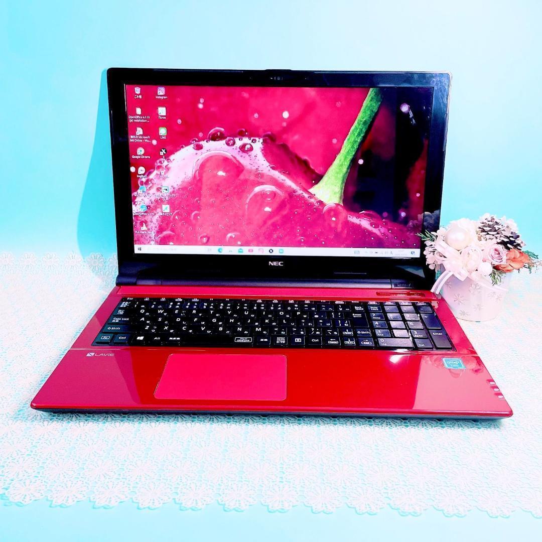 たっぷり大容量1TB❣️薄型ノートパソコン✨️可愛い赤！カメラ付き✨️初心者おすすめ