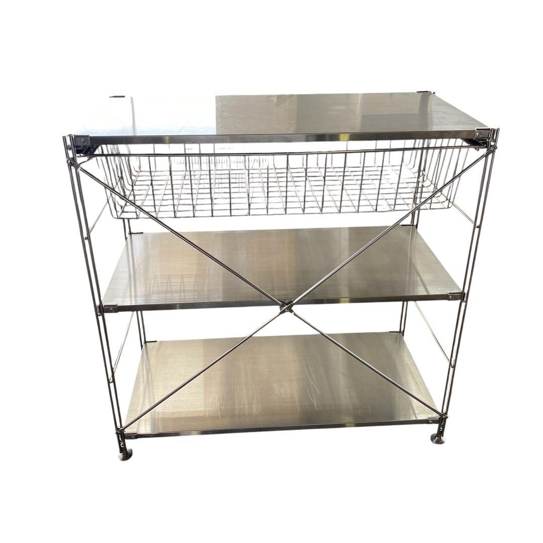 無印良品 ステンレスユニットシェルフ ワイド小 家具 ワイヤーバスケット付