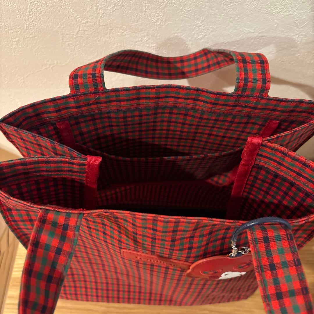 ファミリア　familiar 赤チェックトートバッグ大