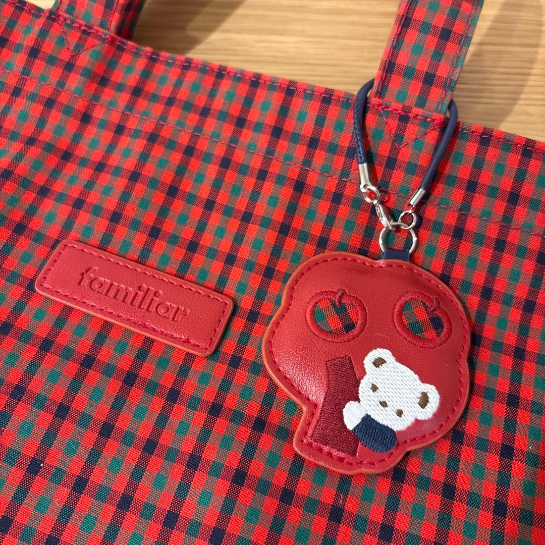ファミリア　familiar 赤チェックトートバッグ大