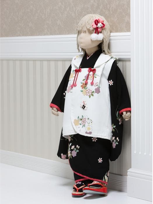 【セットB】七五三　三歳女児　着物　被布　黒×白