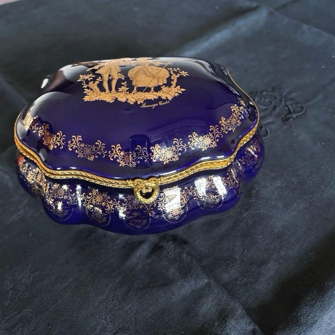 リモージュキャッスル陶器製ボックス コバルトブルー　22kゴールド