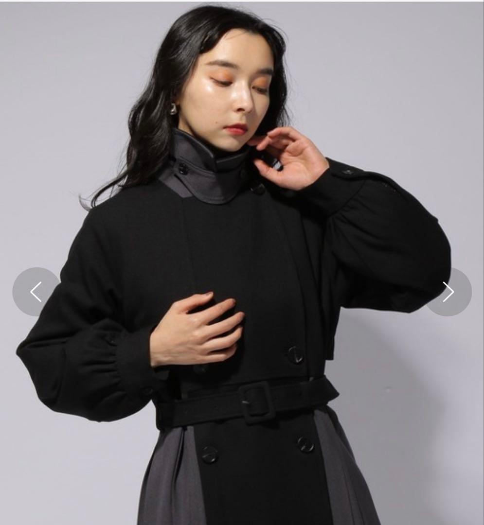 HARE バイカラープリーツコート　黒　美品