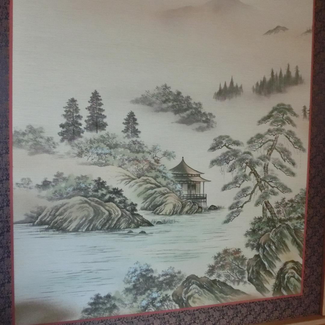 奥ゆかしさを醸す伝統衝立 山水画＋小紋柄