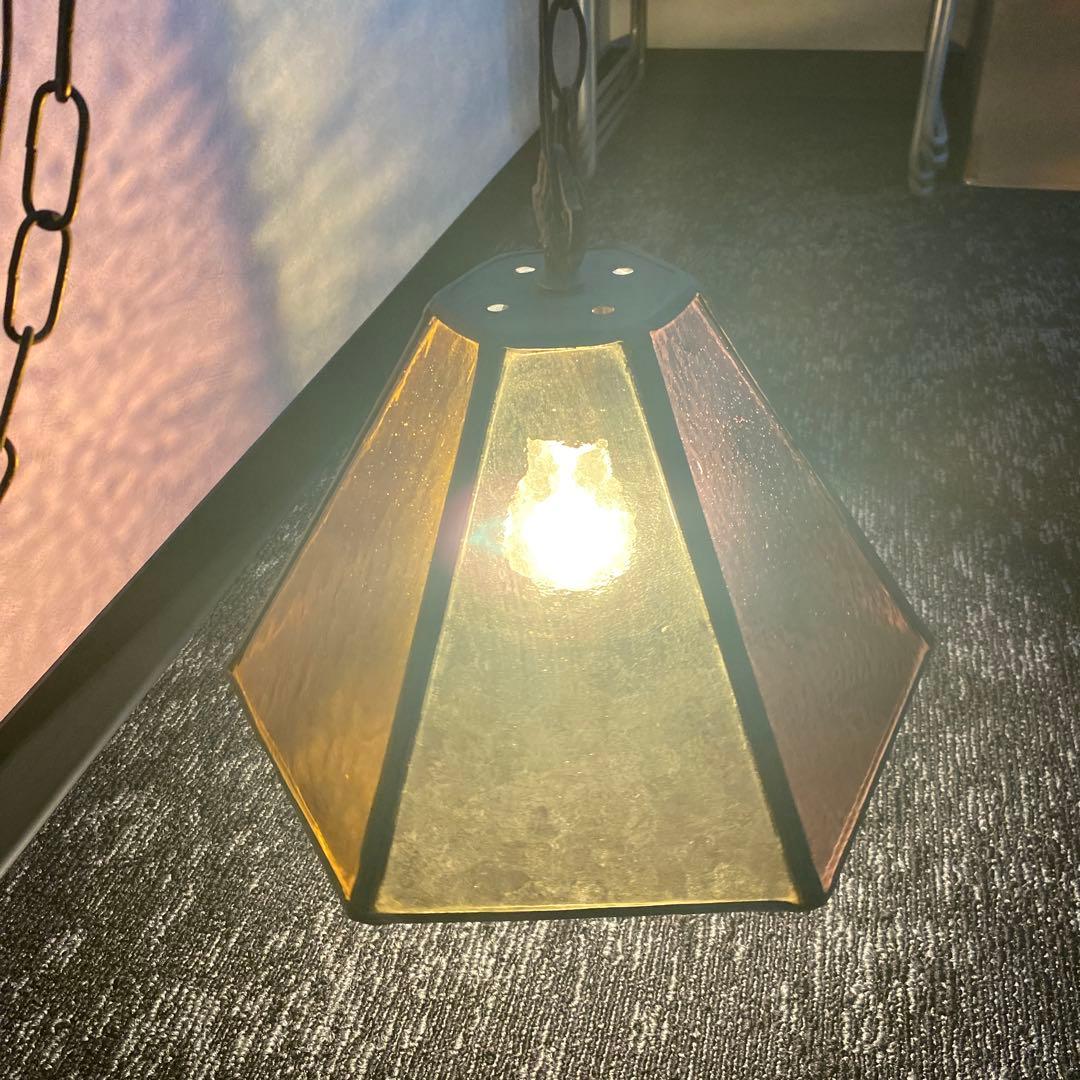 昭和レトロ　ステンドグラス　ペンダントライト　色ガラス　レトロ　ヴィンテージ