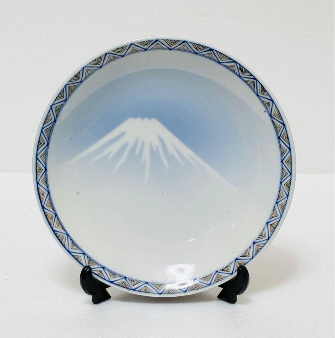 お一人様限り 明治 瀬戸焼 千峰園製 伊藤四郎左衛門 吹呉須富岳図6寸皿揃い