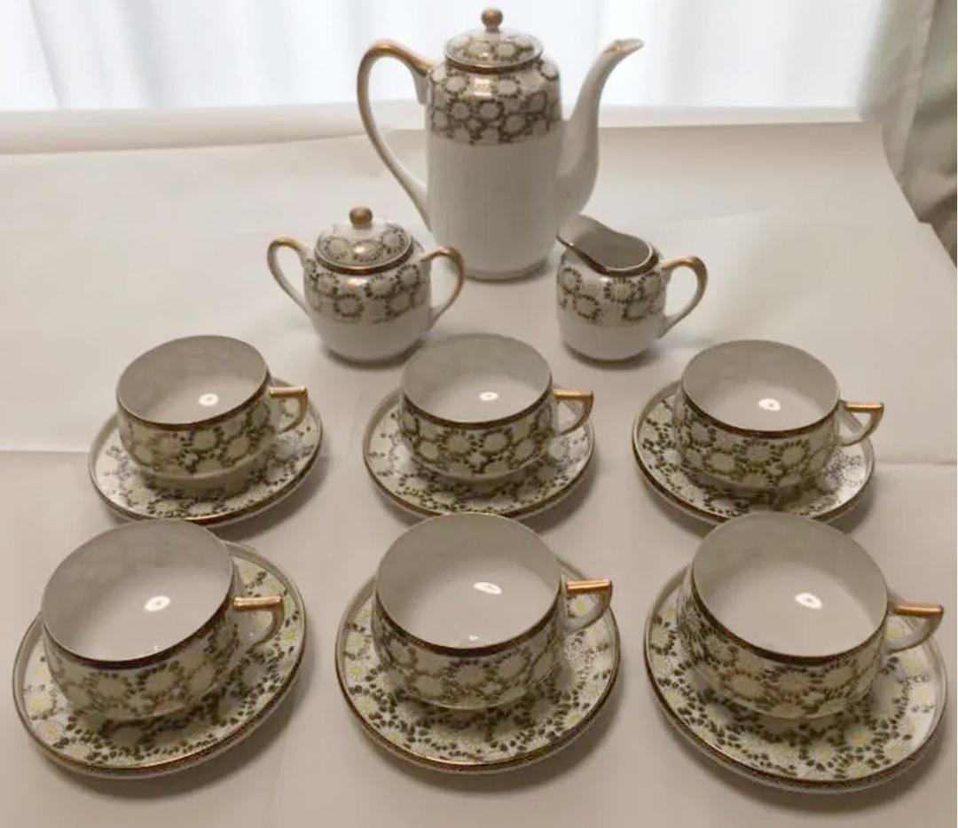 アンティーク　芸者透かし絵入り　ティーカップセット　エッグシェル