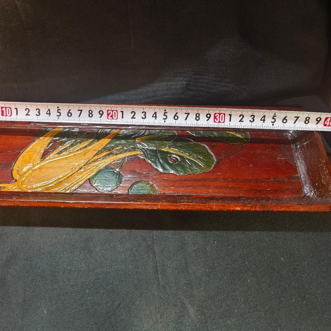 茶道具 烏城彫煎茶盆 一刀彫 道人作 くり抜き 時代物 未使用美品 旧家蔵出し