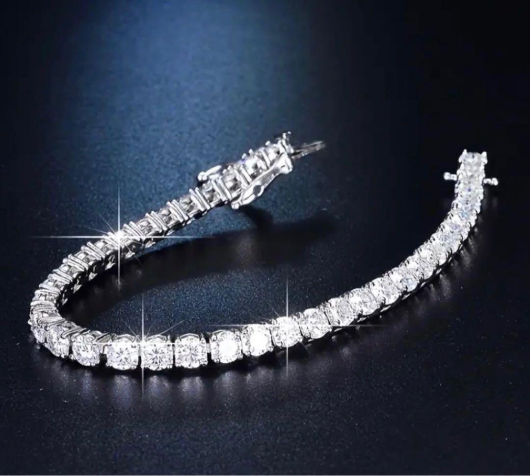 【話題沸騰】モアサナイト×S925 テニスチェーンブレスレット（3mm約5ct）