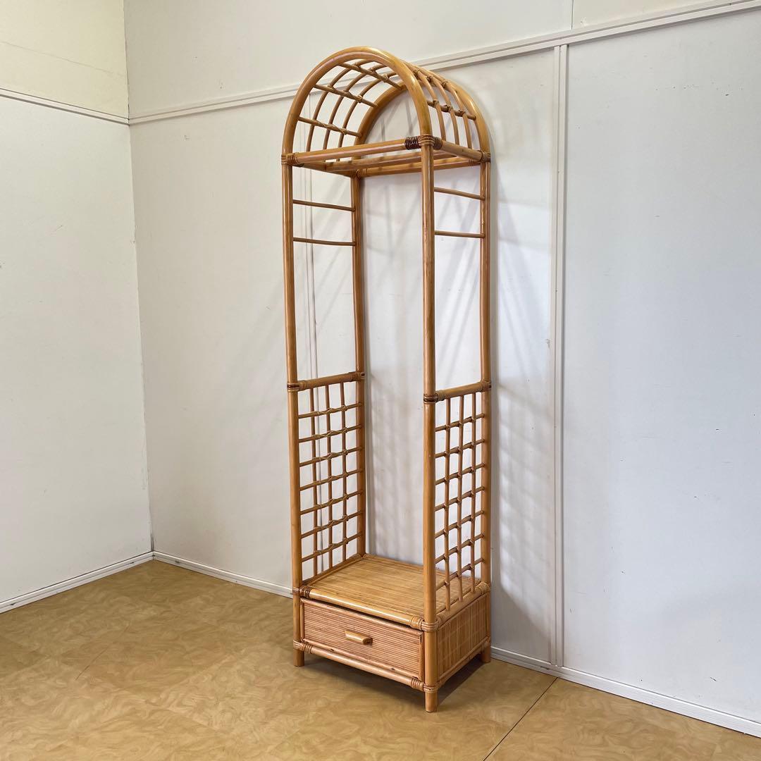 籐ラタン アーチ型 ハンガーラック コートハンガー 引き出し ビンテージ