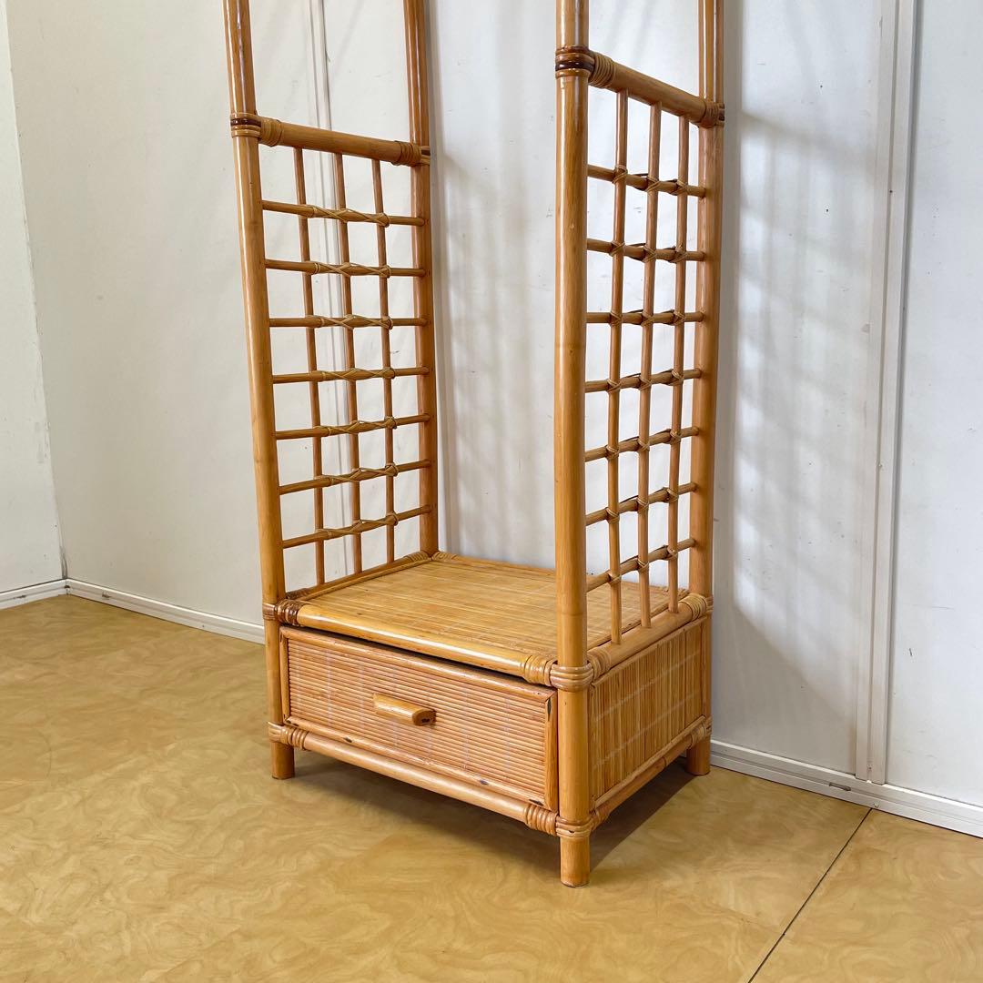 籐ラタン アーチ型 ハンガーラック コートハンガー 引き出し ビンテージ