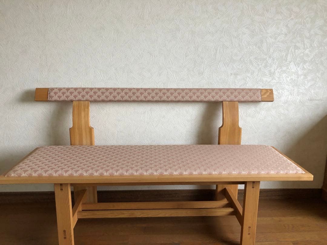 天然木　布貼り　ソファベンチ　3人掛け　組み木　家具　ブランド家具　送料込み
