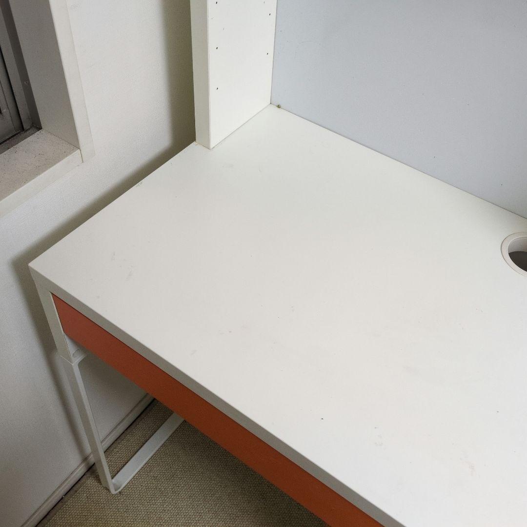 【IKEA】MICKE ミッケ デスク ホワイト×オレンジ 完成品