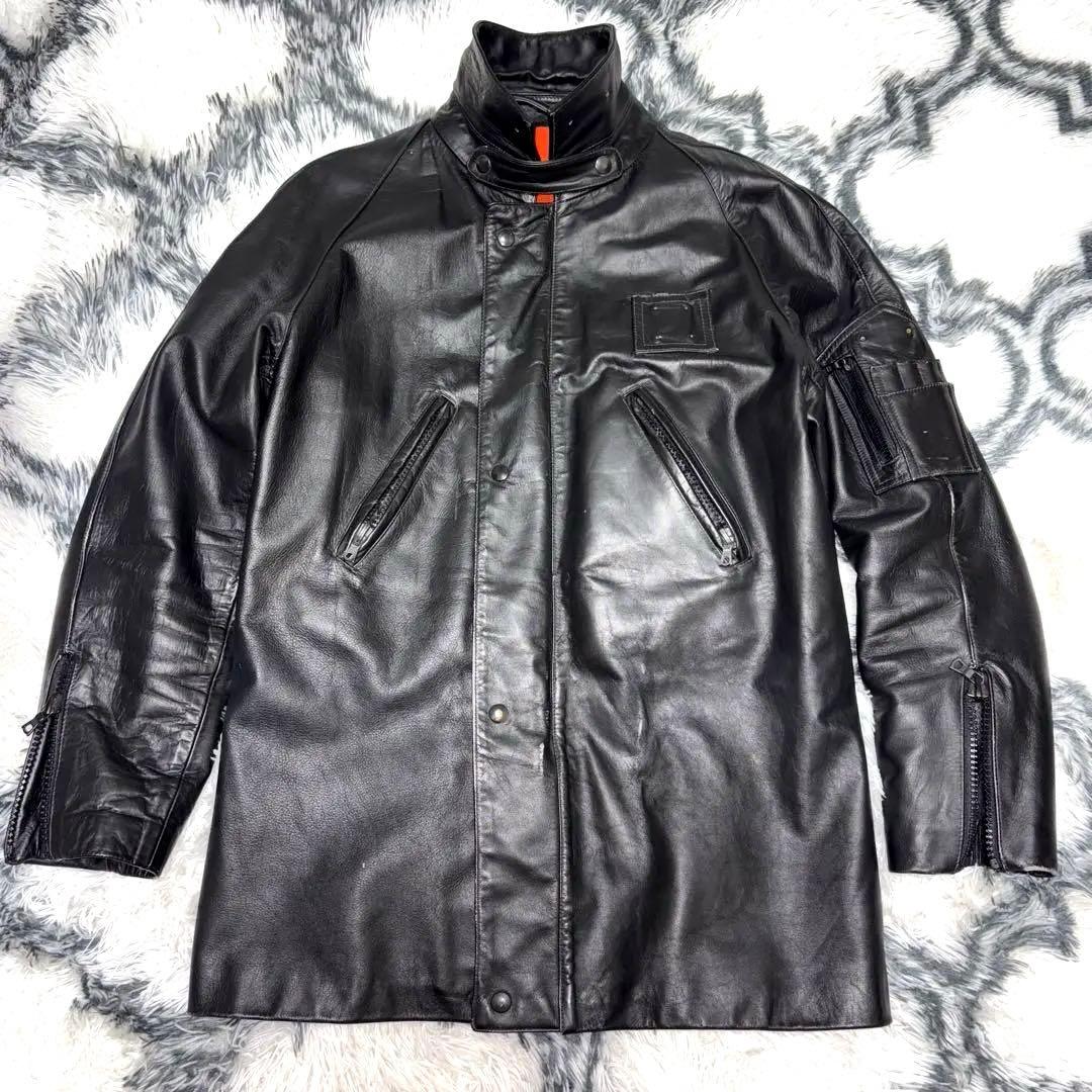 90s イタリア警察　レザージャケット ブラック 激レア