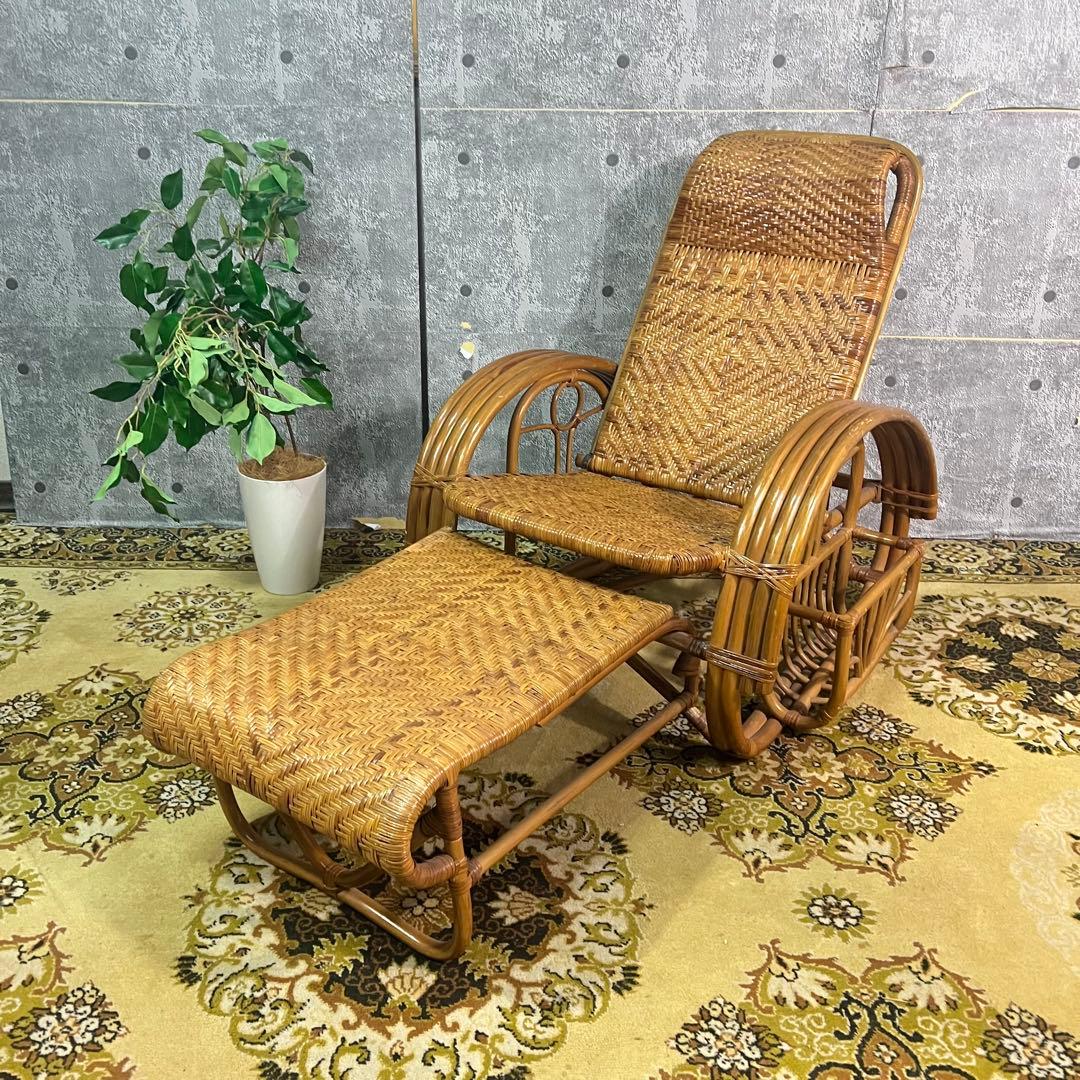 ꧁籐家具꧂ラタン リクライニングソファ 1人掛けソファ 昭和レトロ アジアン