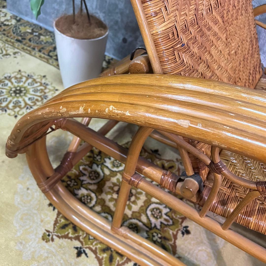 ꧁籐家具꧂ラタン リクライニングソファ 1人掛けソファ 昭和レトロ アジアン