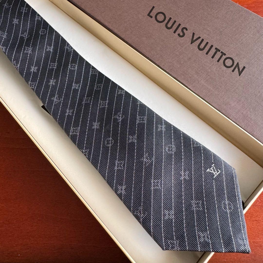 最高級 ルイヴィトン ネクタイ モノグラム インターレース グレー ガンメタ