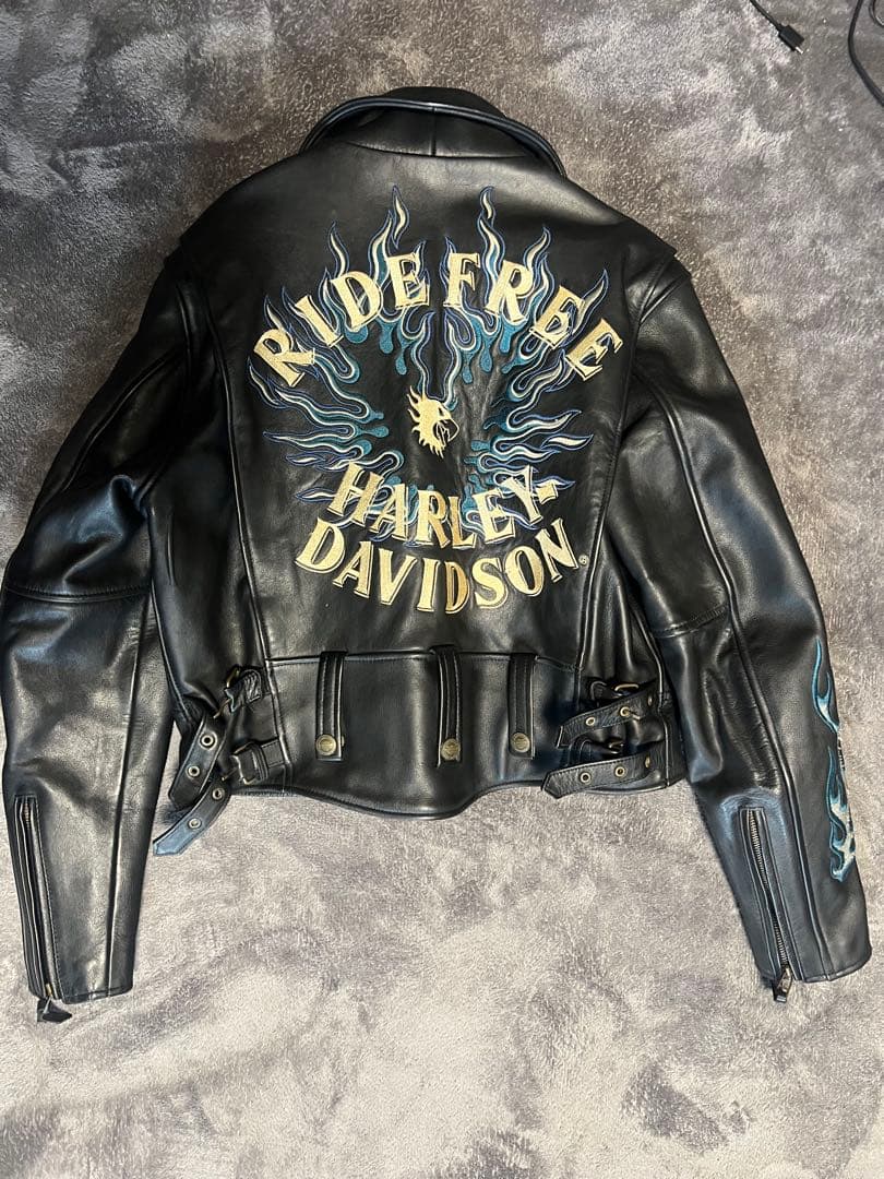 超希少　ブルーファイヤーパターンHarley Davidson レザージャケット