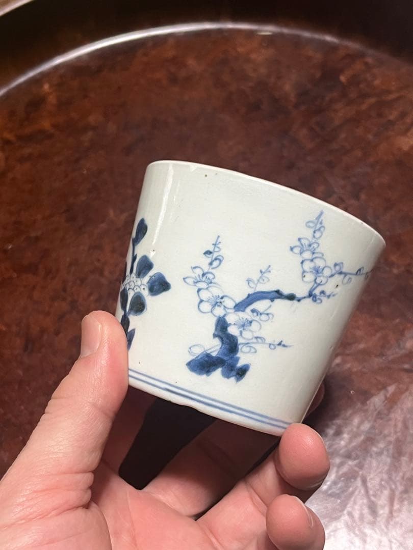 古伊万里　蕎麦猪口　あじさい　鶯　ウグイス　梅　雲雀　紫陽花　民芸　民藝