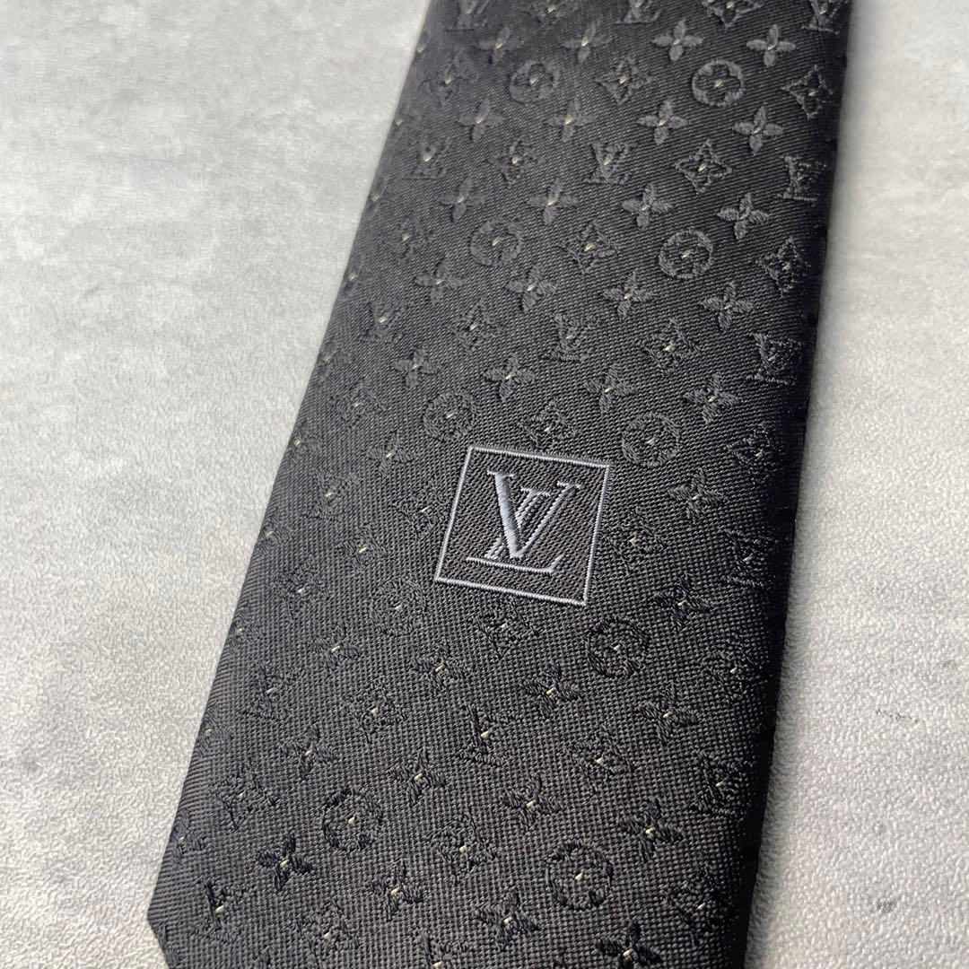 極美品 LOUIS VUITTON モノグラム 24K ピンドット ネクタイ 黒