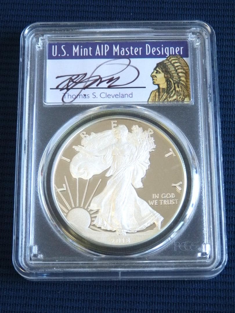 【値下】米国2018年　イーグル銀貨 T・クリーブランド　サインPR70DCAM