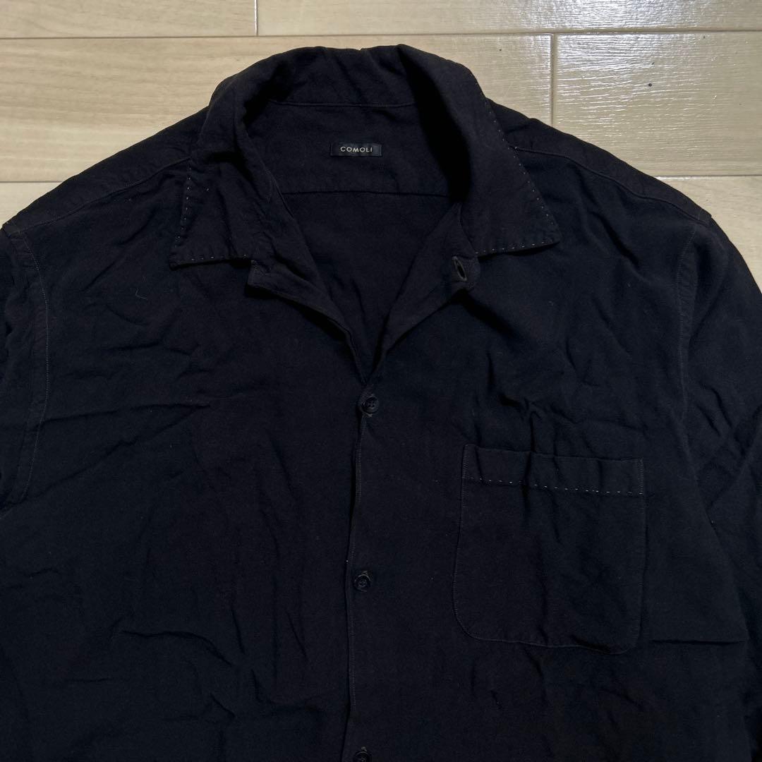 COMOLI レーヨン オープンカラーシャツ ブラック サイズ4