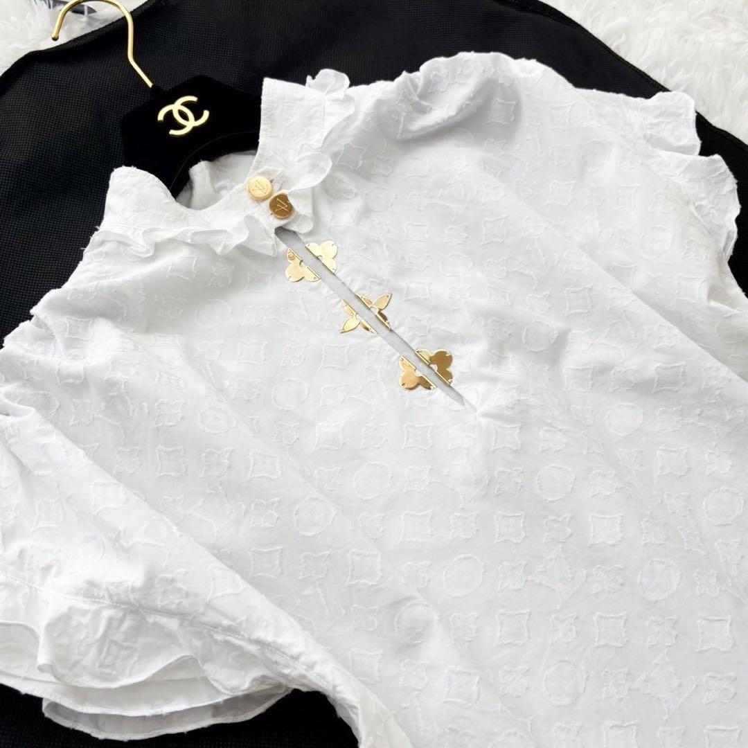 LOUIS VUITTON 19AW モノグラム フリルブラウス ゴールド 40