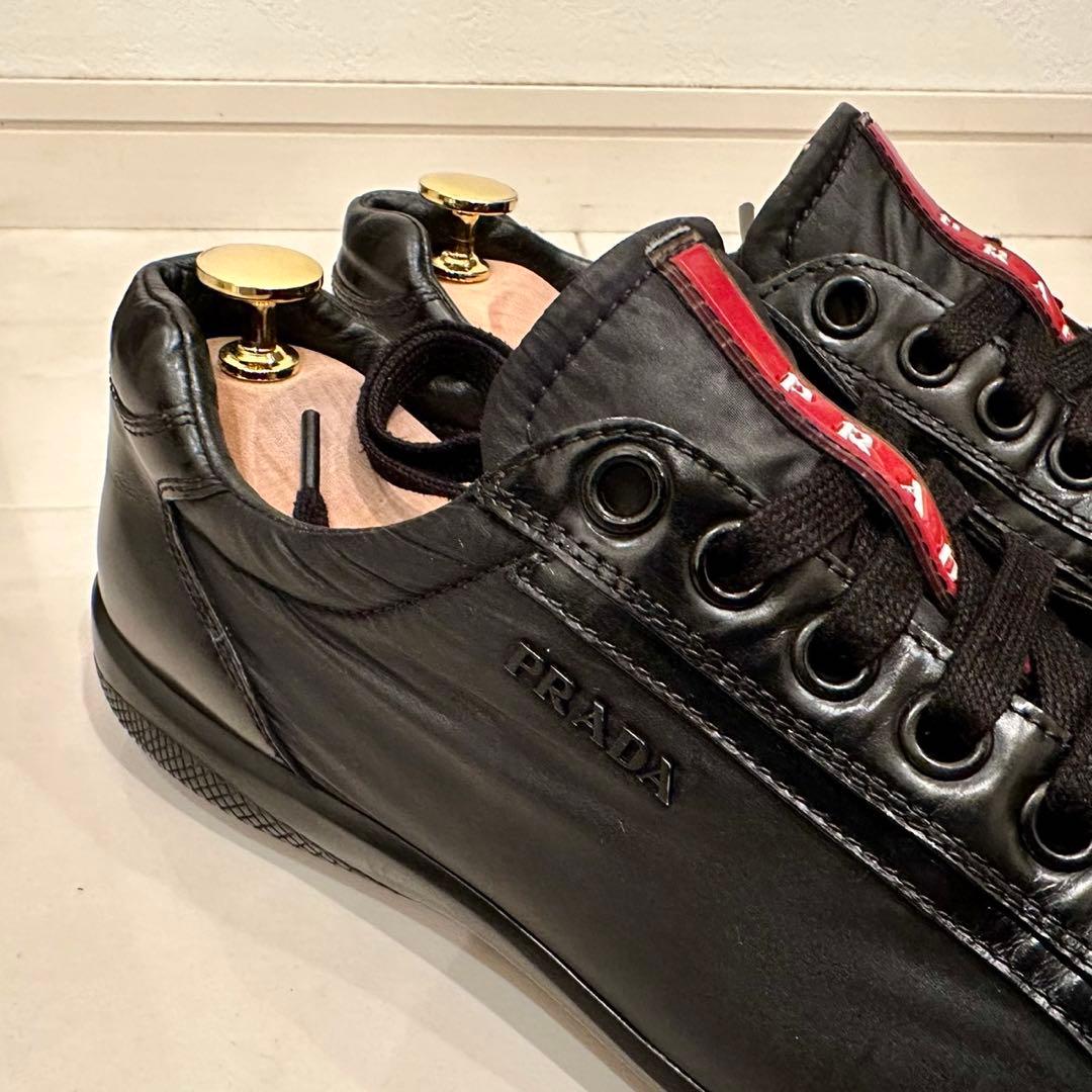 PRADA LINEA ROSSA｜ナイロン×レザースニーカー ブラック UK7