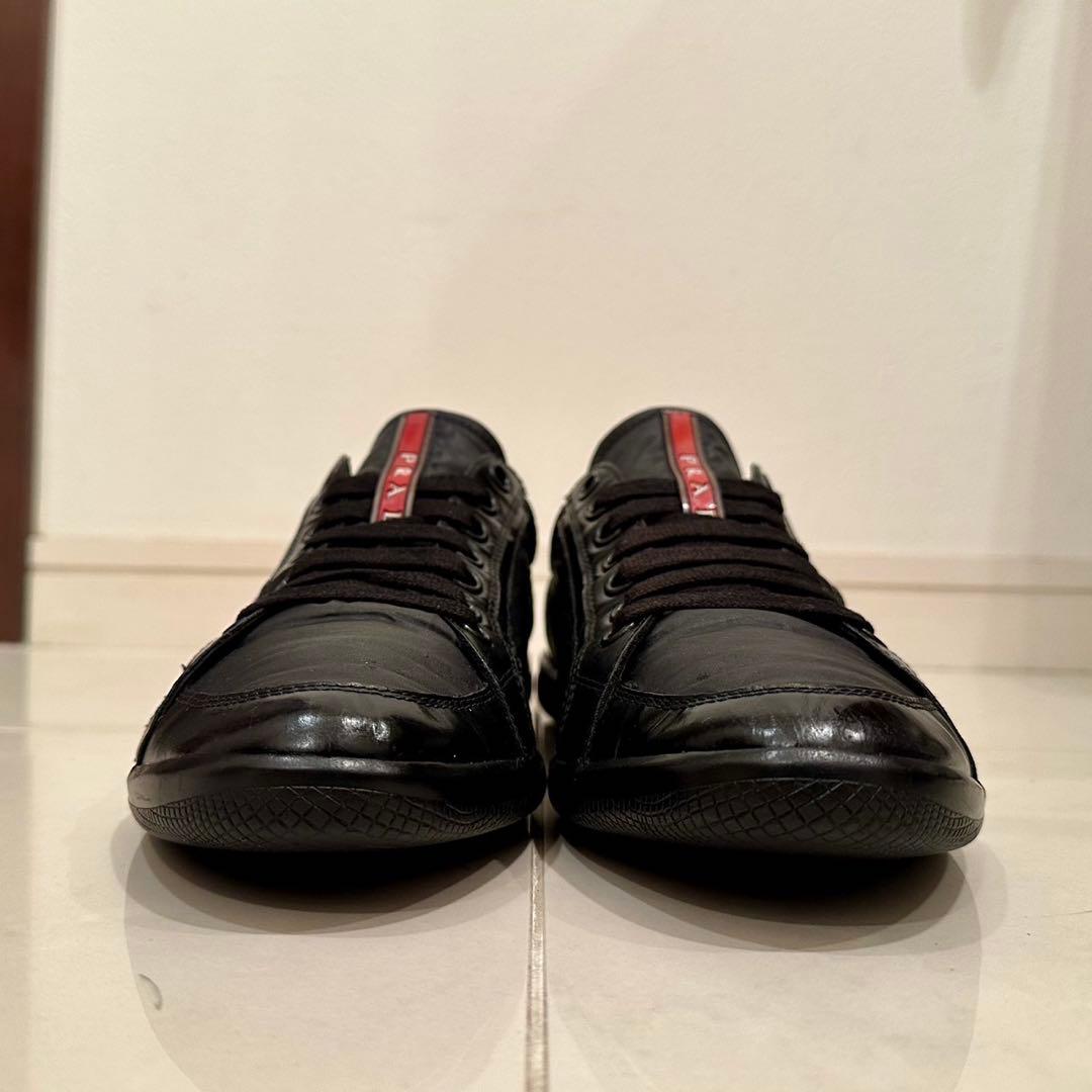 PRADA LINEA ROSSA｜ナイロン×レザースニーカー ブラック UK7