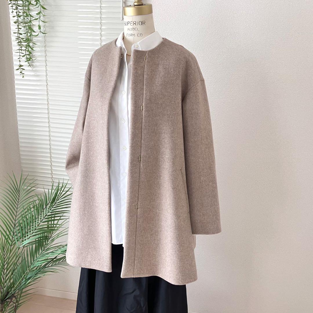 【美品】【2024AW】IENAシャルムビーバーAラインコート ノーカラーコート