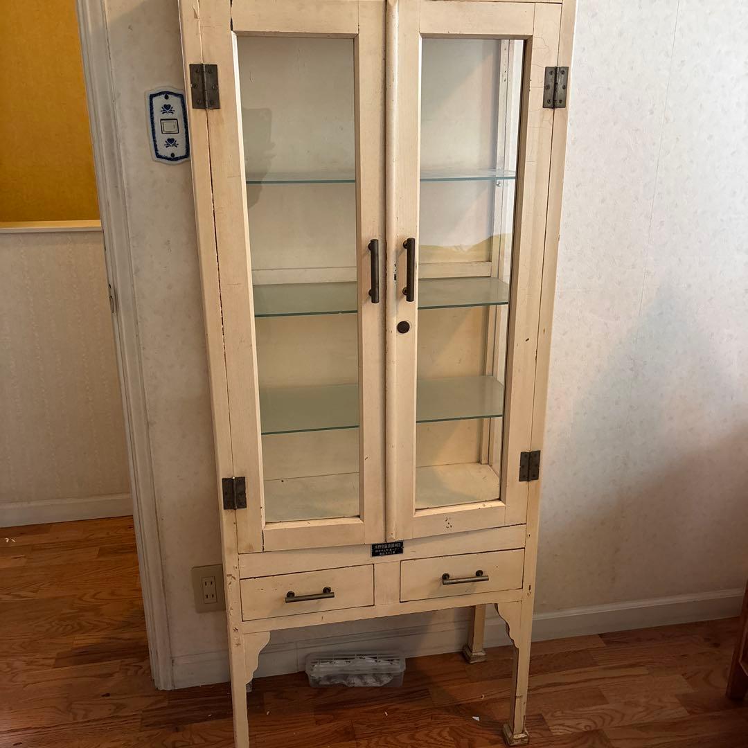 アンティーク　木製医療棚