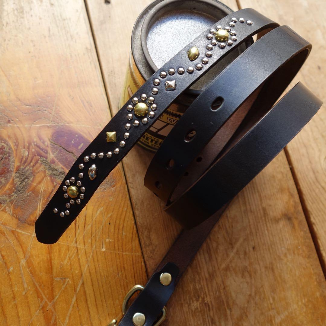 ☆茶芯ナロースタッズベルトサドルレザー htcベルト callyお好きな方