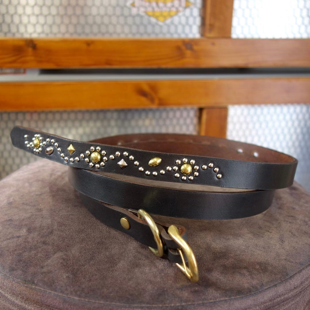 ☆茶芯ナロースタッズベルトサドルレザー htcベルト callyお好きな方